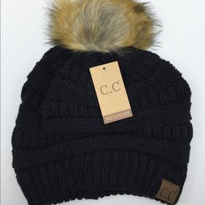 Black Beanie with a puff